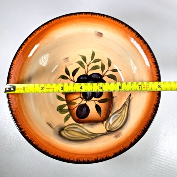 Set of 2 Inspired By Tuscany Bowl Olive and Garlic Motif 8” Mediterranean - Picture 3 of 9